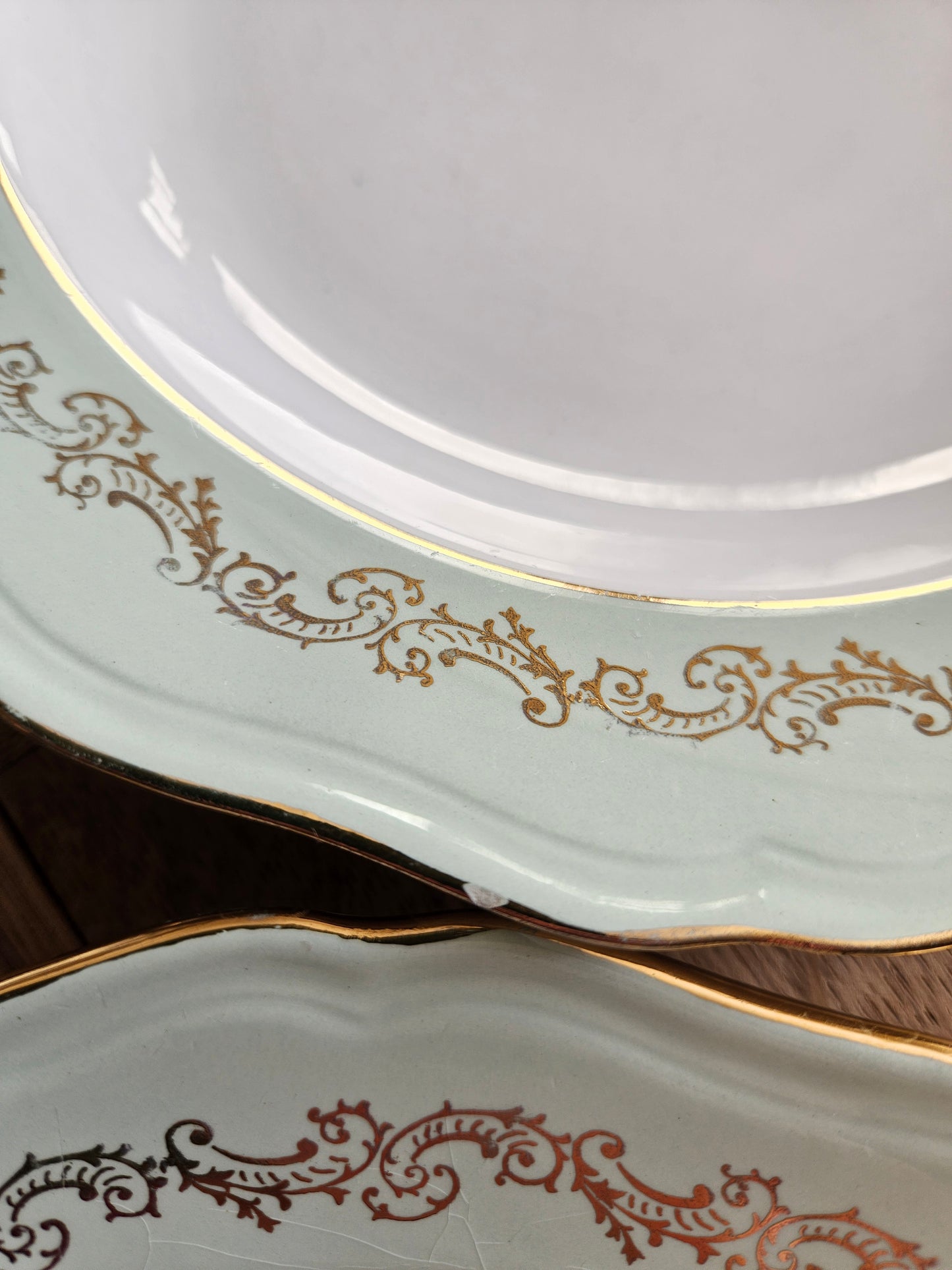 Assiettes creuses L’Amandinoise, mint et dorure
