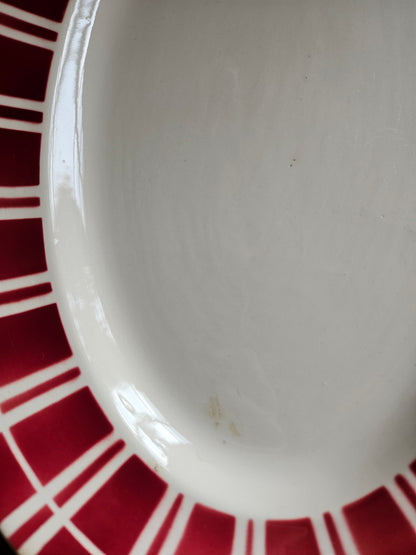 Plat ovale rétro Digoin, rayures rouges