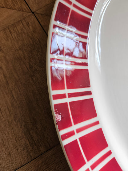 Plat ovale rétro Digoin, rayures rouges
