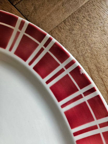 Plat ovale rétro Digoin, rayures rouges