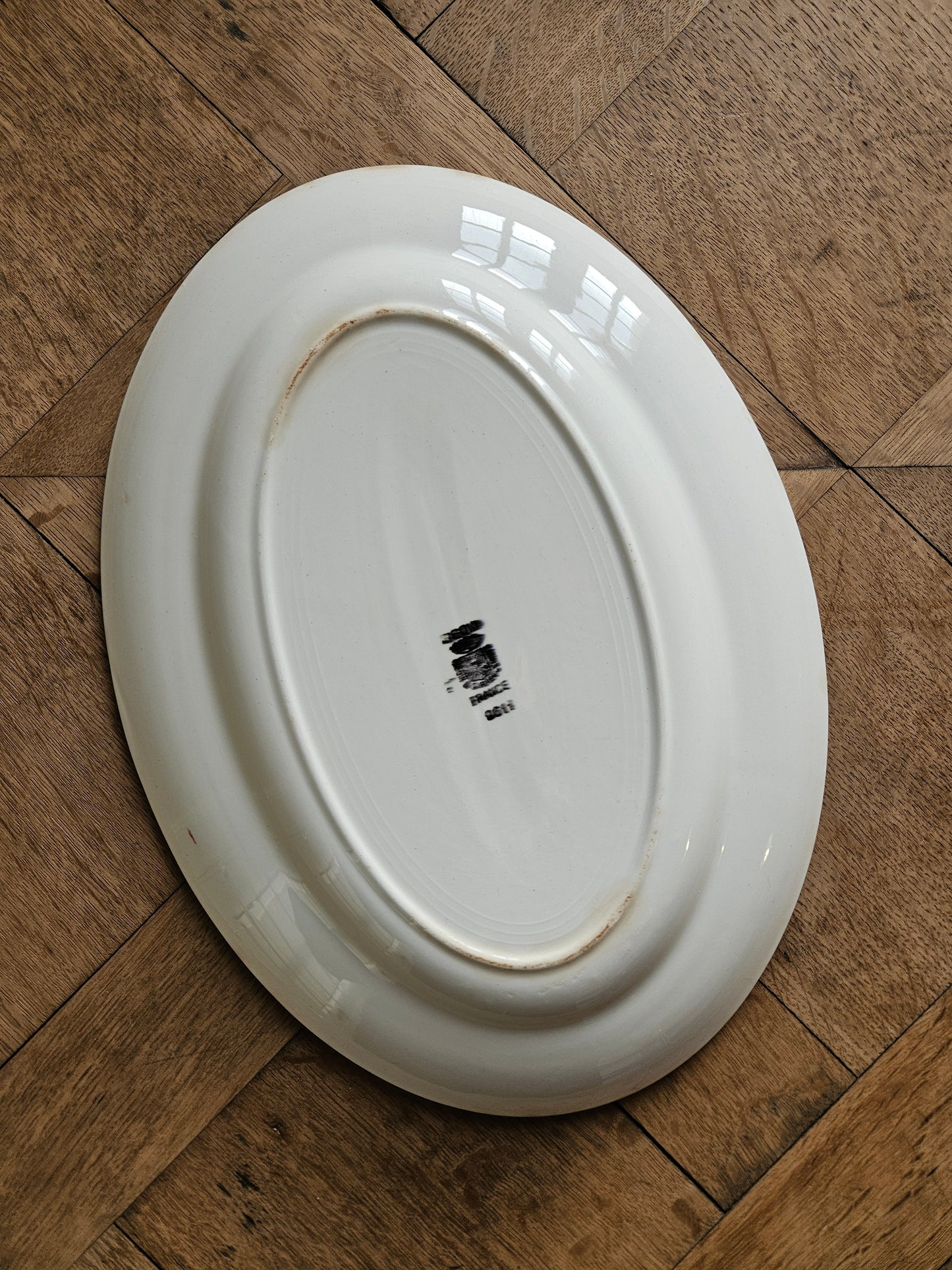 Plat ovale rétro Digoin, rayures rouges