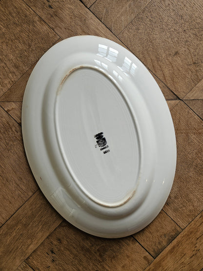 Plat ovale rétro Digoin, rayures rouges