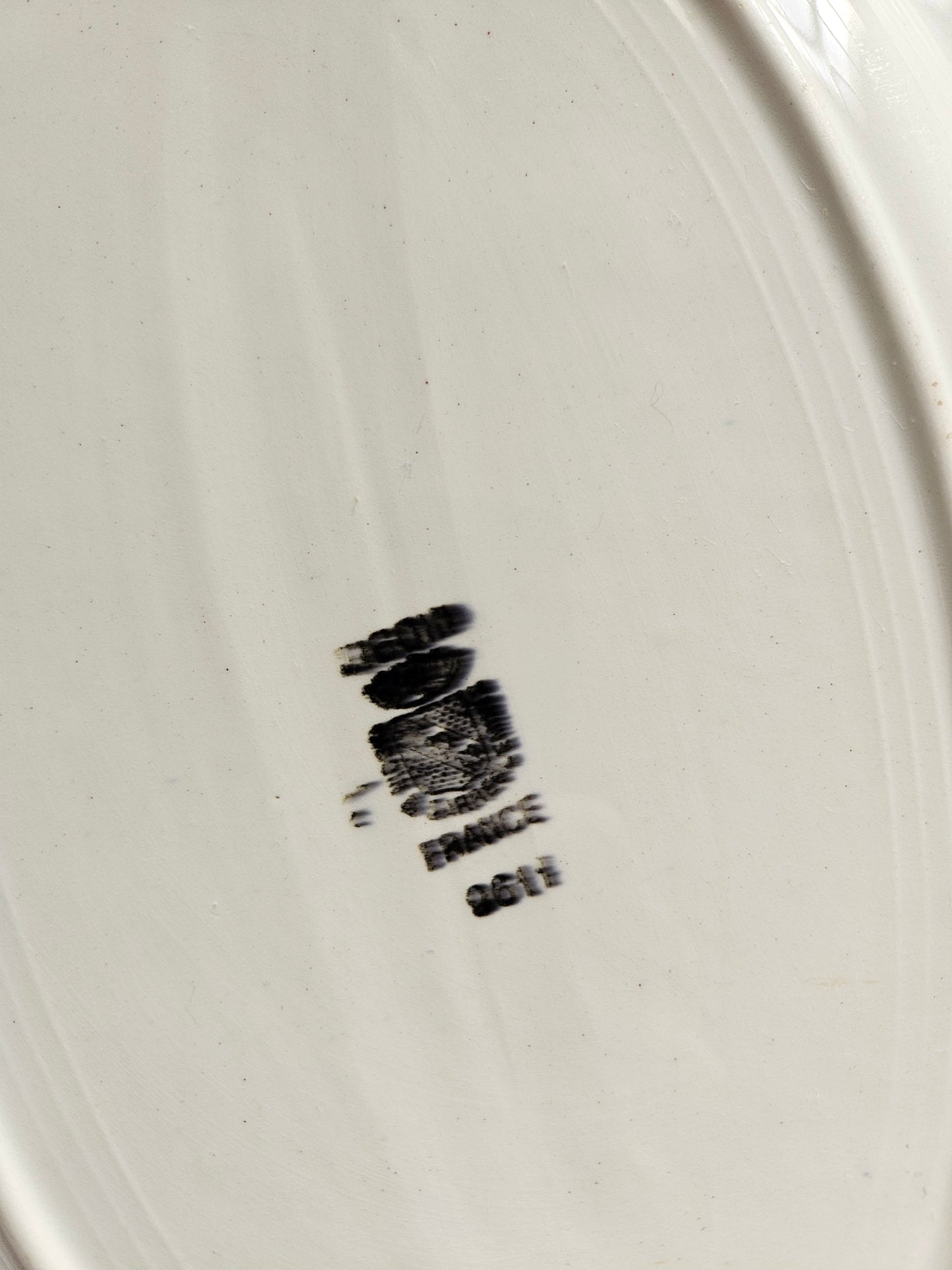 Plat ovale rétro Digoin, rayures rouges