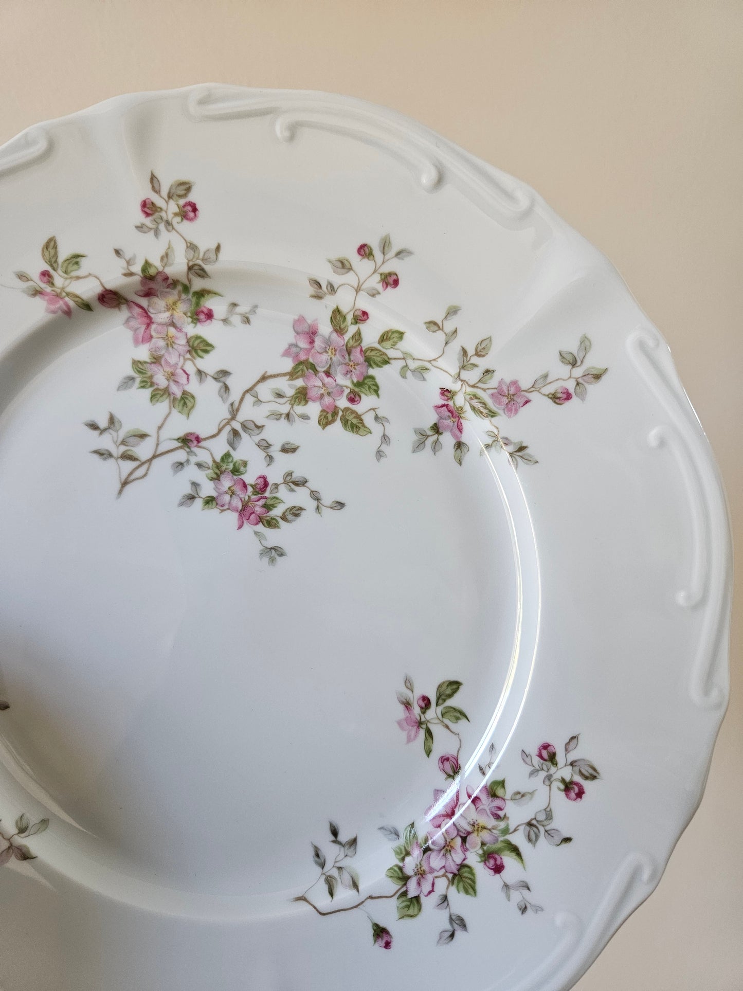 Assiettes plates vintage porcelaine, fleurs