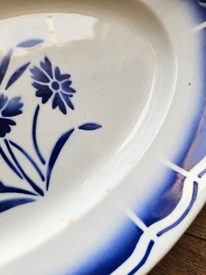 Plat ovale rétro Badonviller, bleu