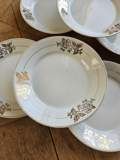 Assiettes à dessert vintage, rose dorée