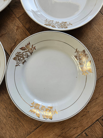 Assiettes à dessert vintage, rose dorée