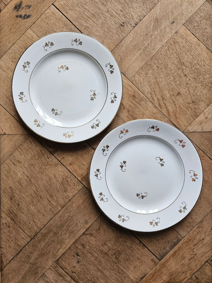Assiettes plates dépareillées, mint et doré