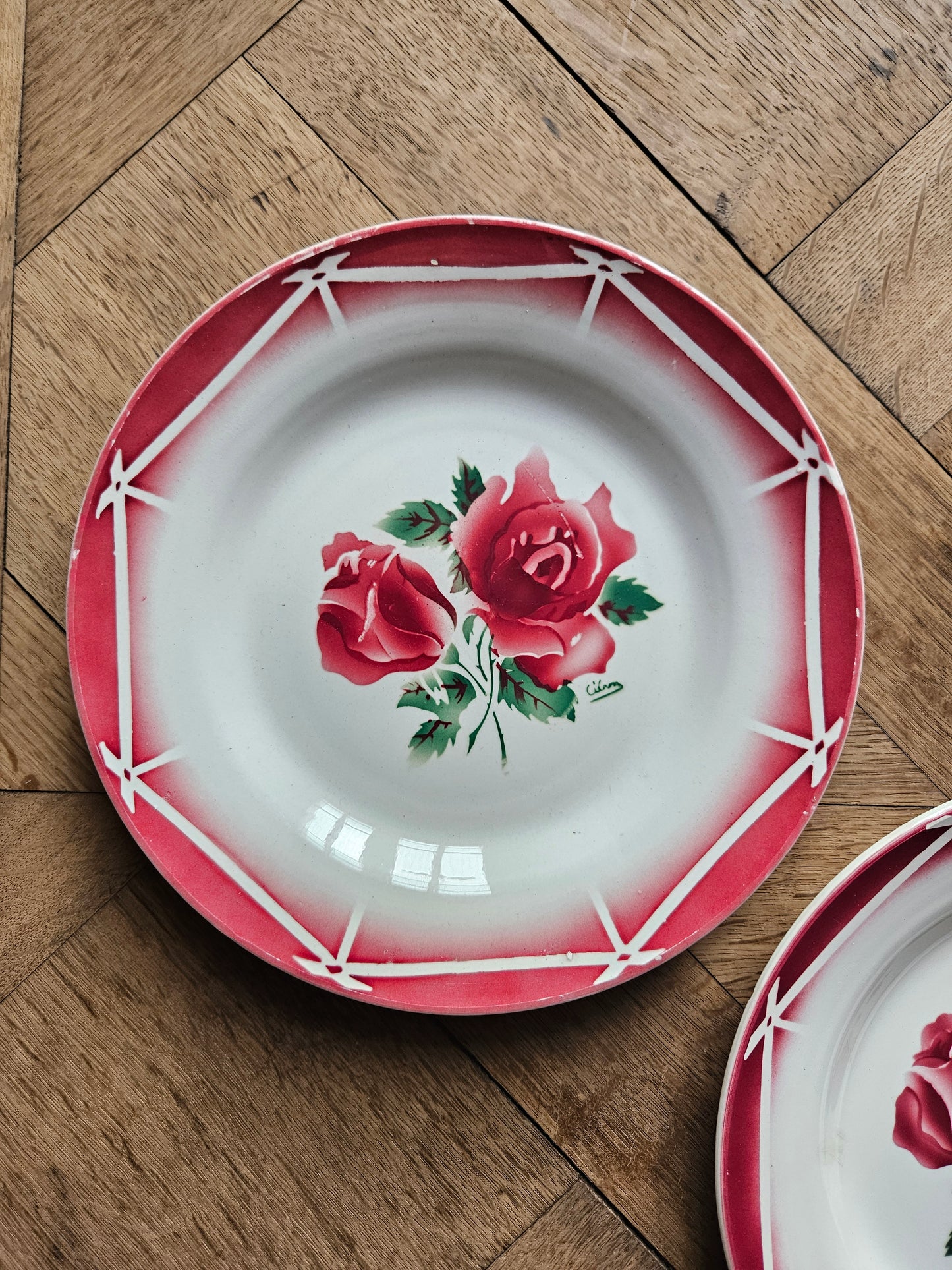 Assiettes plates rétro dépareillées, Digoin & Badonviller #2
