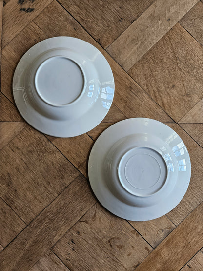 Assiettes creuses dépareillées, mint et fleurs