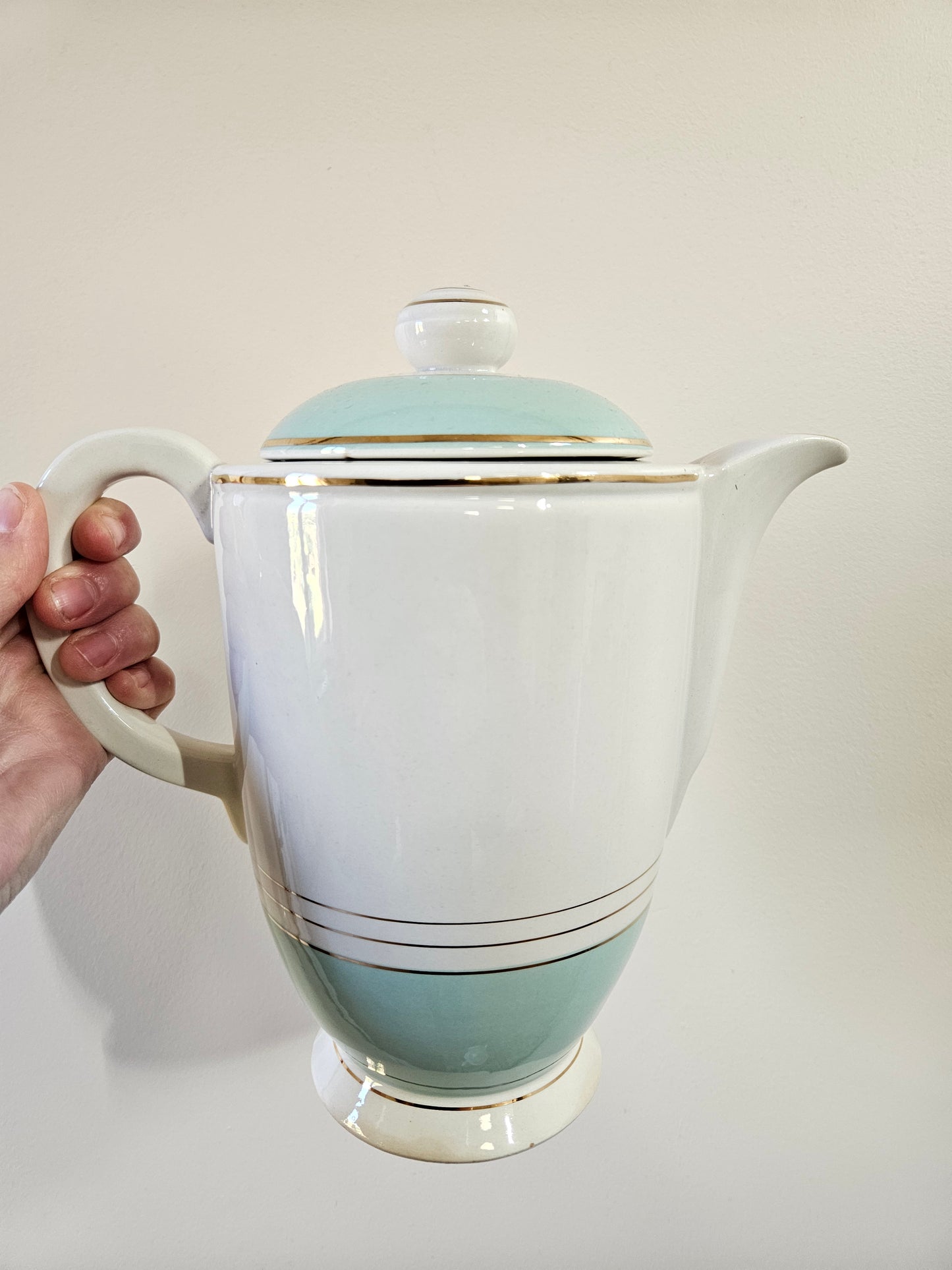 Théière et sucrier K&G Lunéville, mint & doré