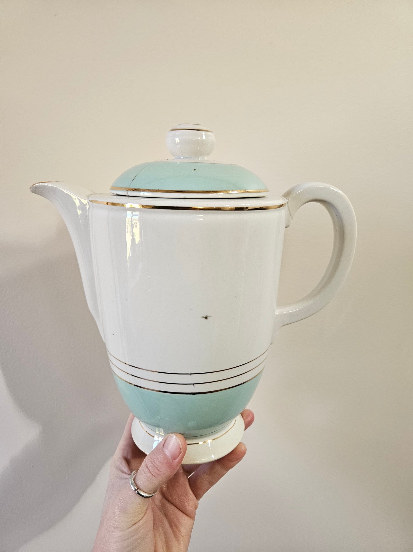 Théière et sucrier K&G Lunéville, mint & doré