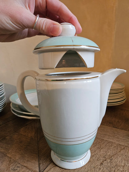 Théière et sucrier K&G Lunéville, mint & doré