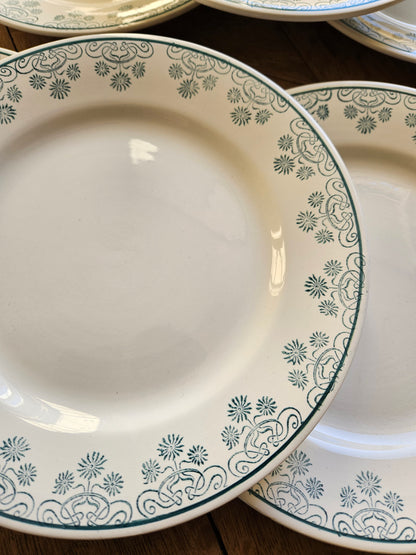 Assiettes plates Digoin, décor vert
