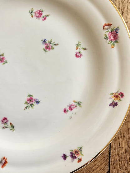 Assiettes plates vintage en porcelaine, petites fleurs