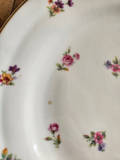 Assiettes plates vintage en porcelaine, petites fleurs