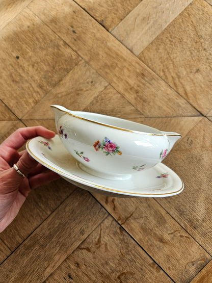 Saucière vintage en porcelaine, petites fleurs