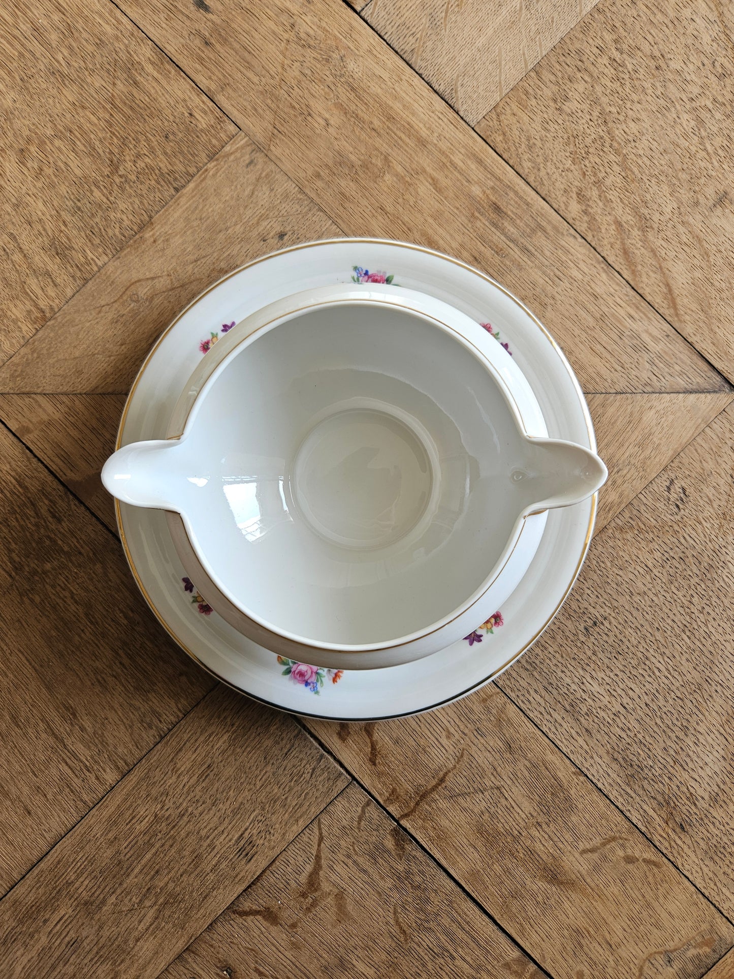 Saucière vintage en porcelaine, petites fleurs