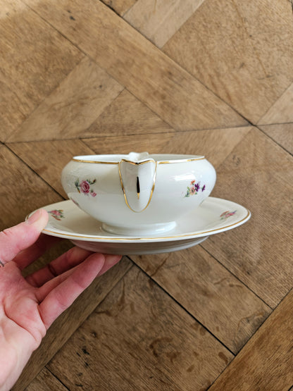 Saucière vintage en porcelaine, petites fleurs