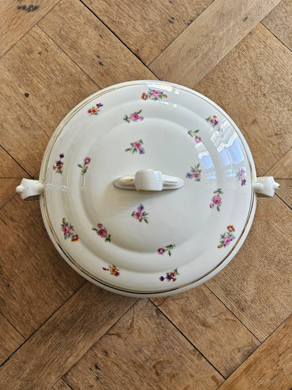 Soupière vintage en porcelaine, petites fleurs