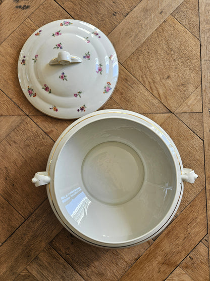 Soupière vintage en porcelaine, petites fleurs