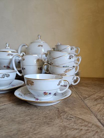 Service à café en porcelaine SFP, petites fleurs