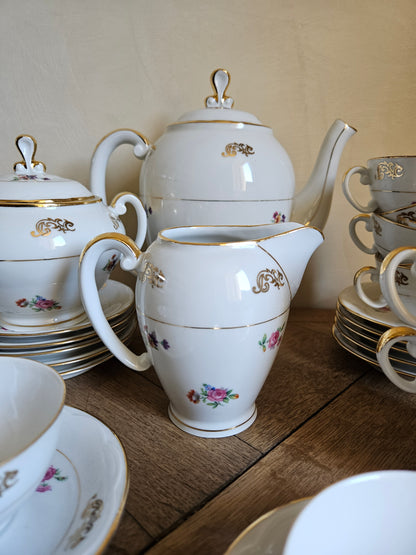 Service à café en porcelaine SFP, petites fleurs