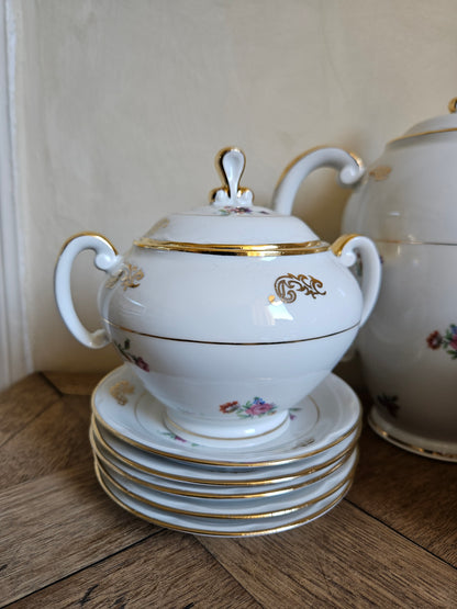 Service à café en porcelaine SFP, petites fleurs