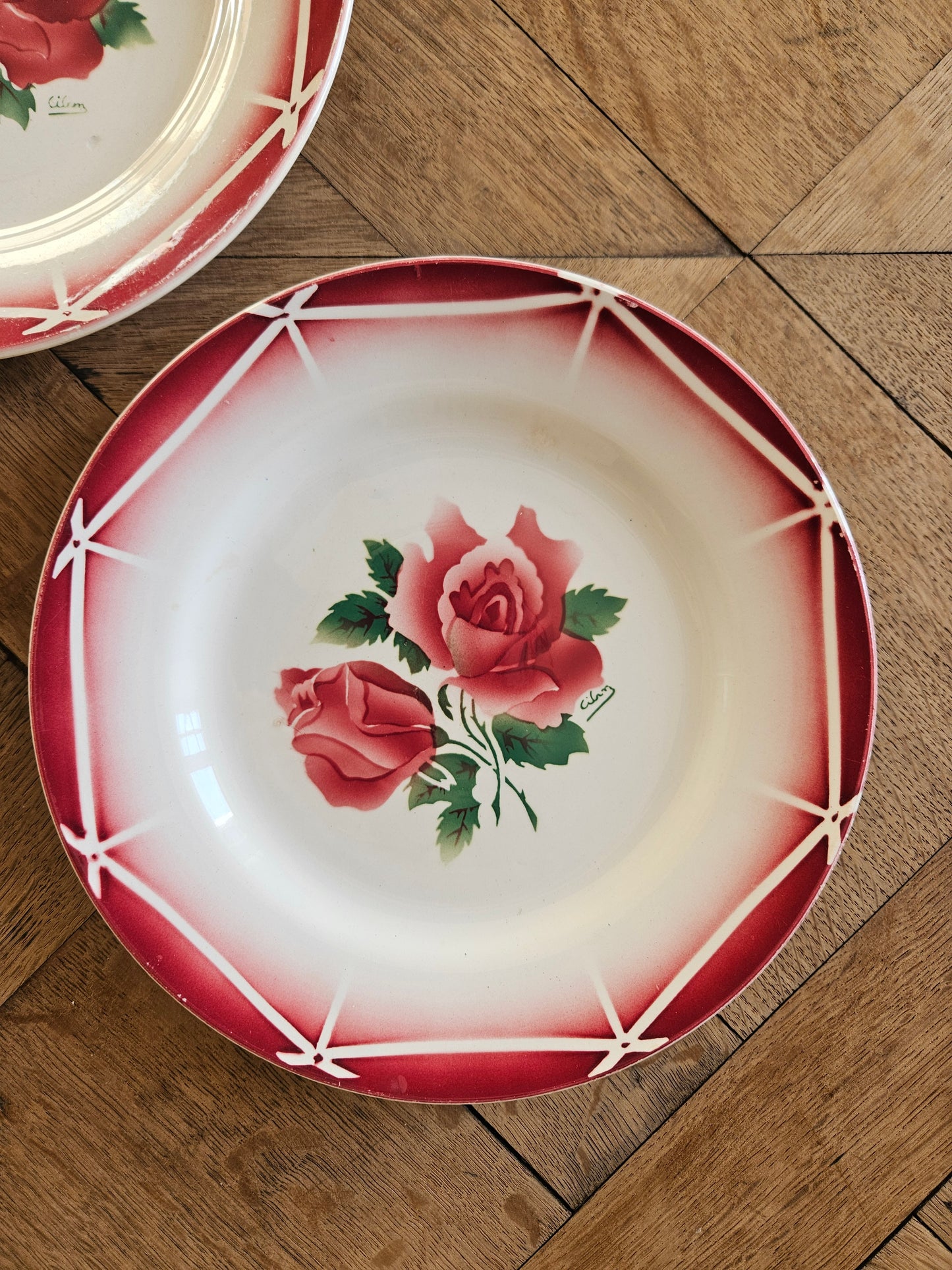 Assiettes plates rétro dépareillées, Digoin & Gien