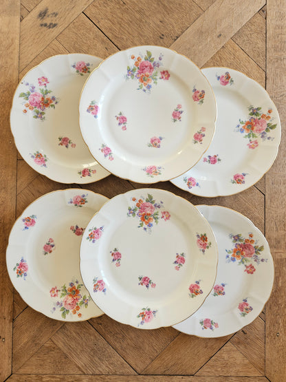 Lot de 6 assiettes anciennes shabby chic décor fleuri