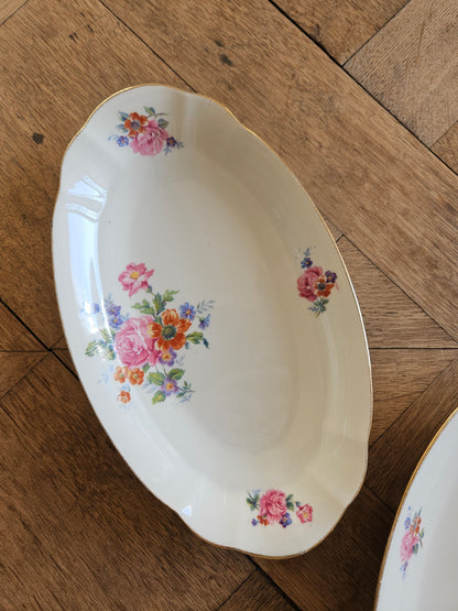 Ravier vintage en porcelaine, bouquets de fleurs