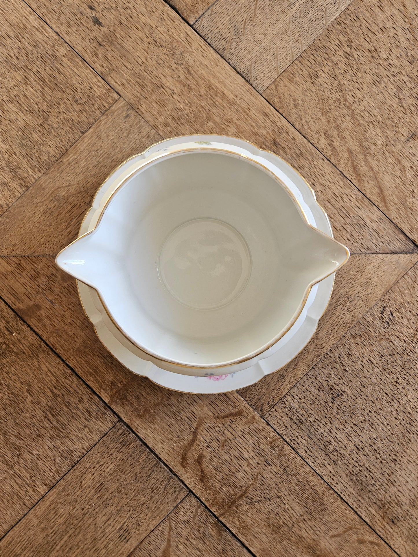 Saucière vintage en porcelaine, bouquets de fleurs