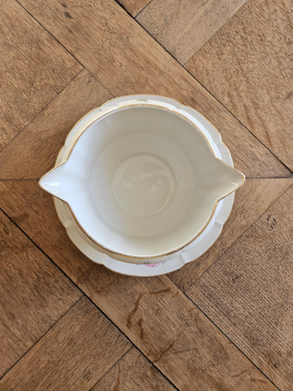 Saucière vintage en porcelaine, bouquets de fleurs