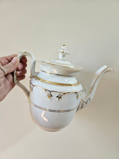 Service à thé en porcelaine, blanc & doré