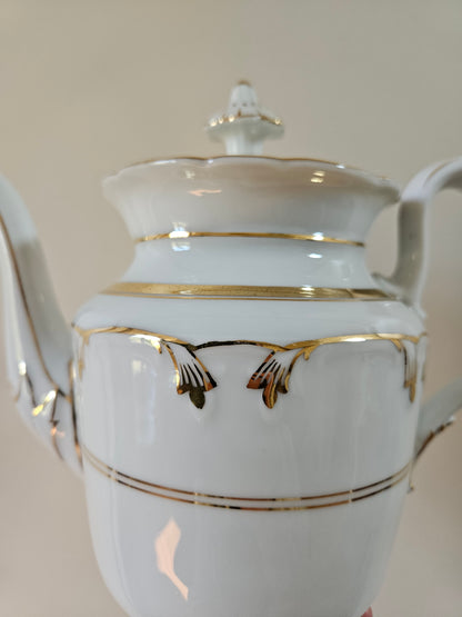 Service à thé en porcelaine, blanc & doré