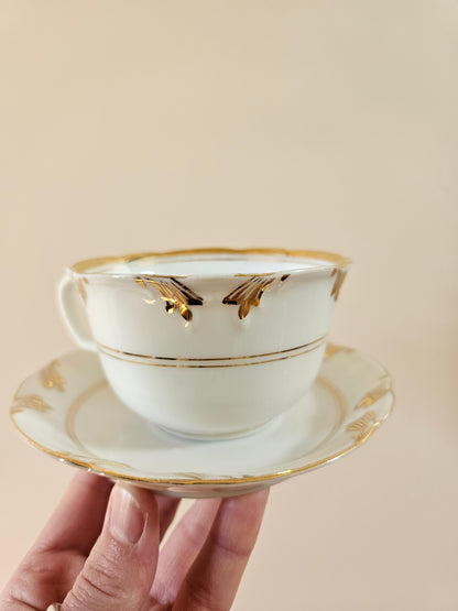 Service à thé en porcelaine, blanc & doré