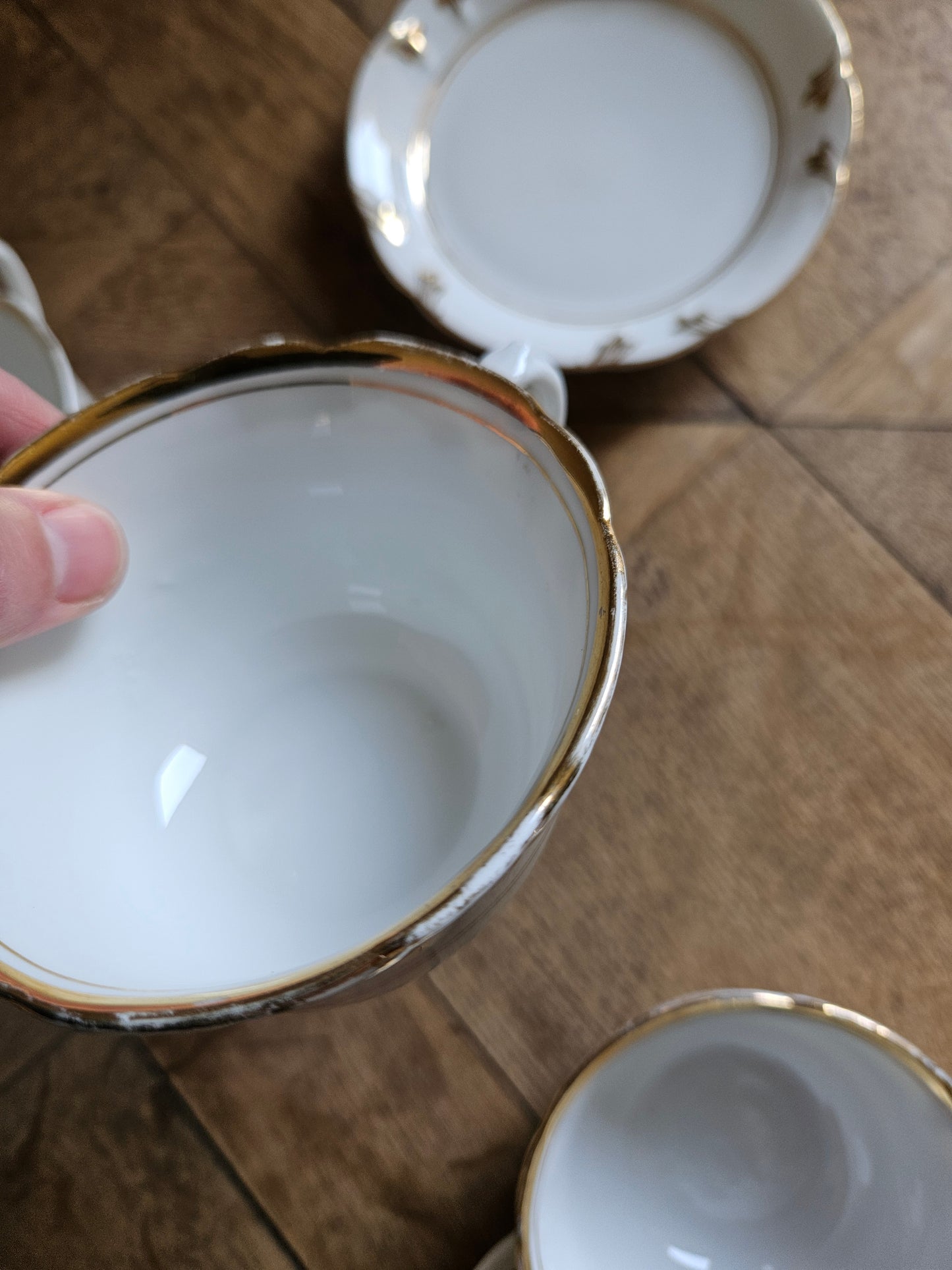 Service à thé en porcelaine, blanc & doré