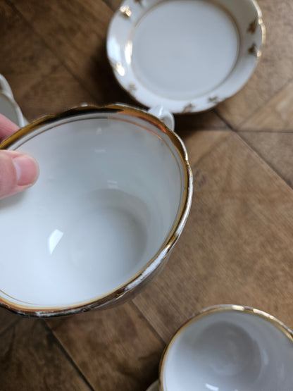 Service à thé en porcelaine, blanc & doré