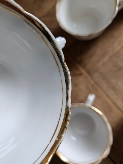 Service à thé en porcelaine, blanc & doré