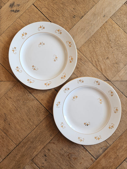Assiettes plates dépareillées, fleurs et dorure