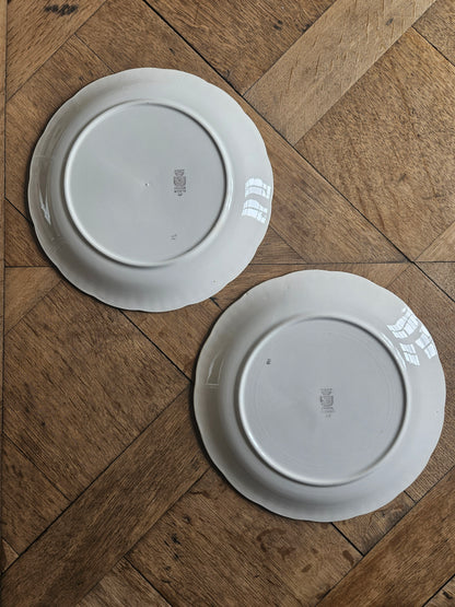 Assiettes plates dépareillées, vert pomme et fleuri