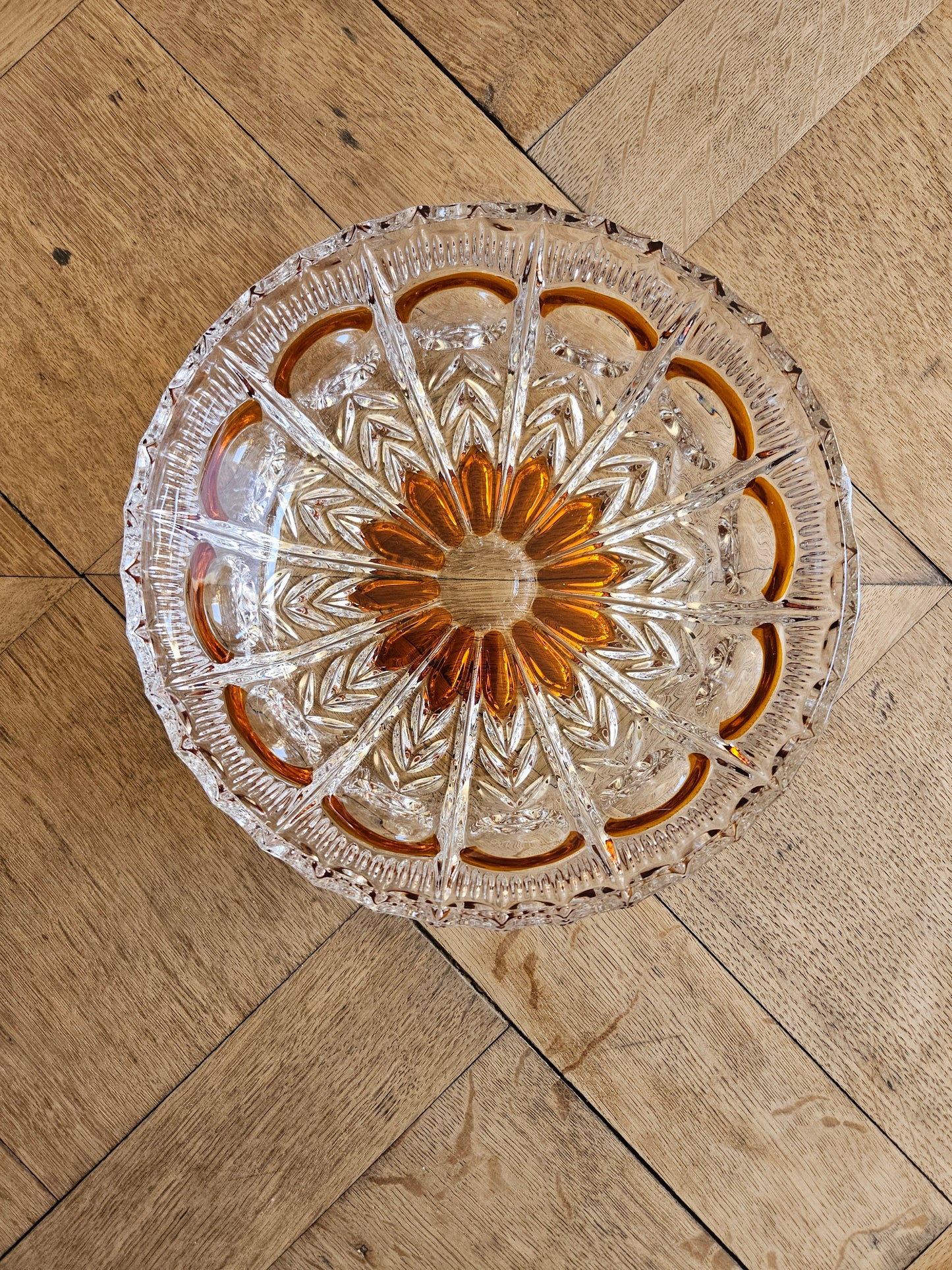 Saladier vintage en cristal, orangé