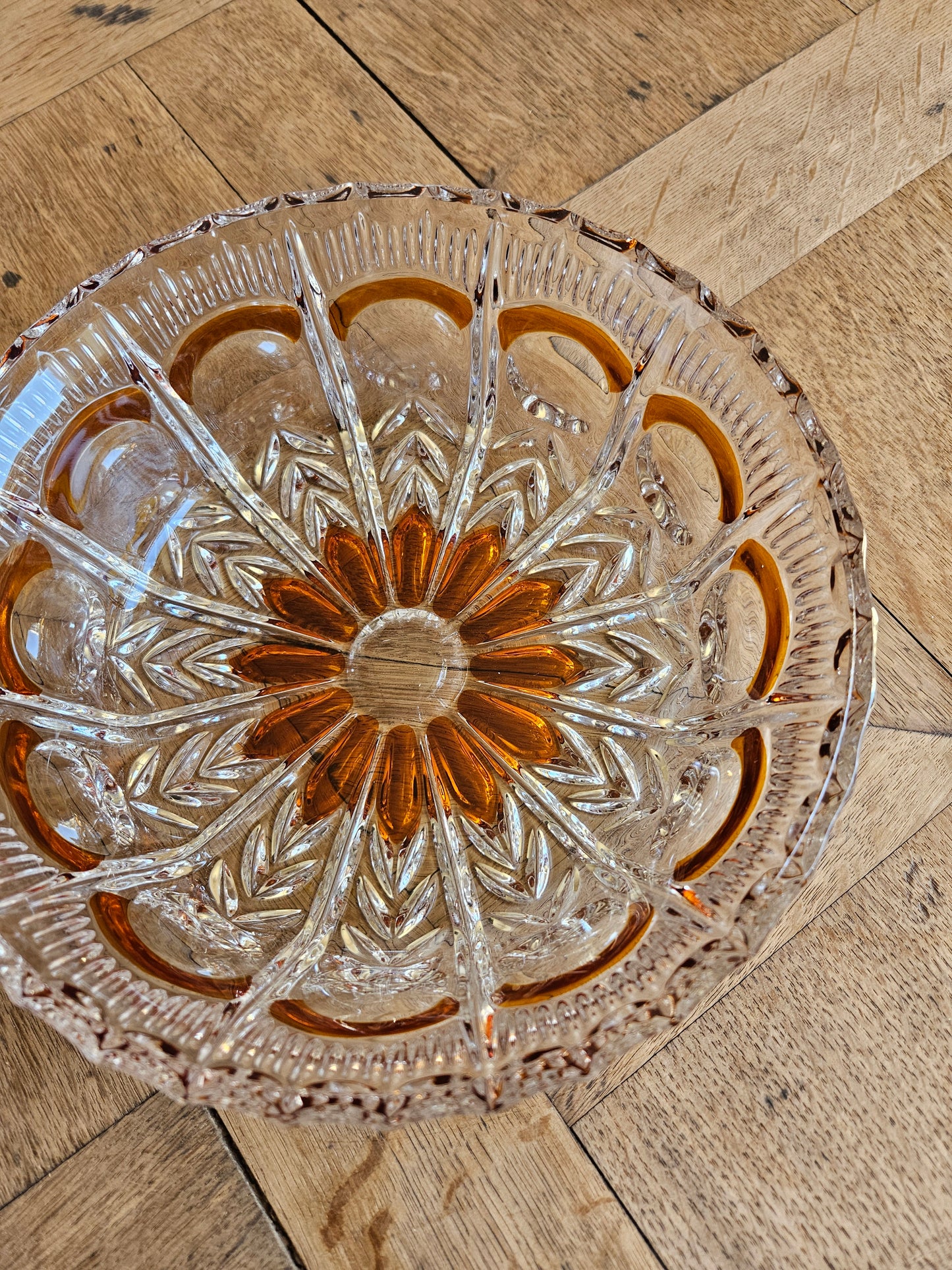 Saladier vintage en cristal, orangé
