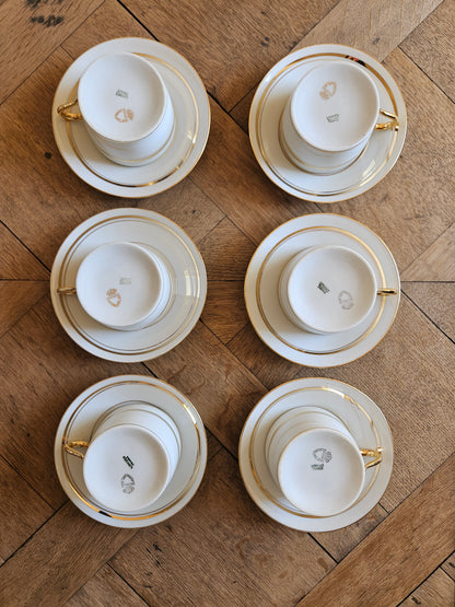 6 tasses porcelaine liseré doré