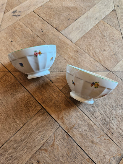 Bol à facettes vintage porcelaine fleurie
