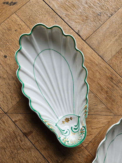 Ravier coquille liseré vert et dorure