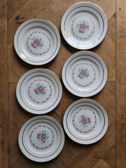 Assiettes à dessert LAmandinoise, bouquets de roses
