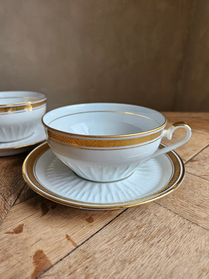 Grandes tasses porcelaine FD Chauvigny, dorées