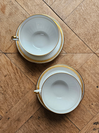 Grandes tasses porcelaine FD Chauvigny, dorées