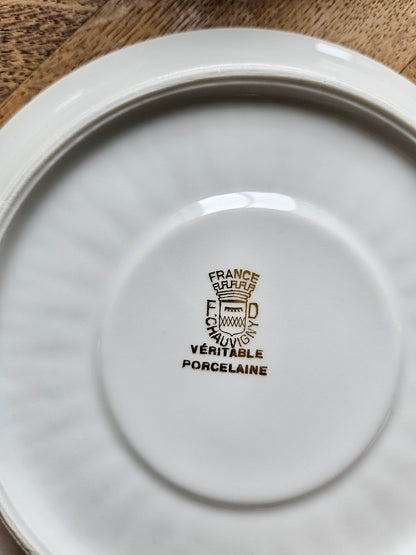 Grandes tasses porcelaine FD Chauvigny, dorées